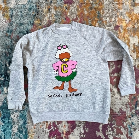 Vintage So Cool.. Its Scary Cheerleader Duck Mascot Cartoon 1980s Sweatshirt - Picture 1 of 4